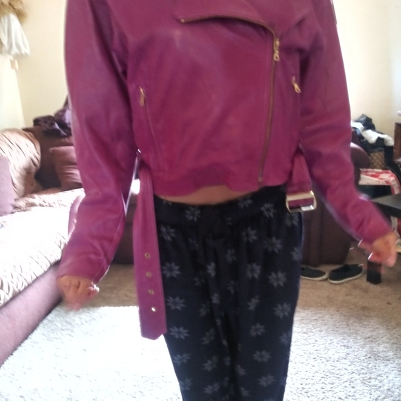 John Michael small leather purple coat - Picture 3 of 3